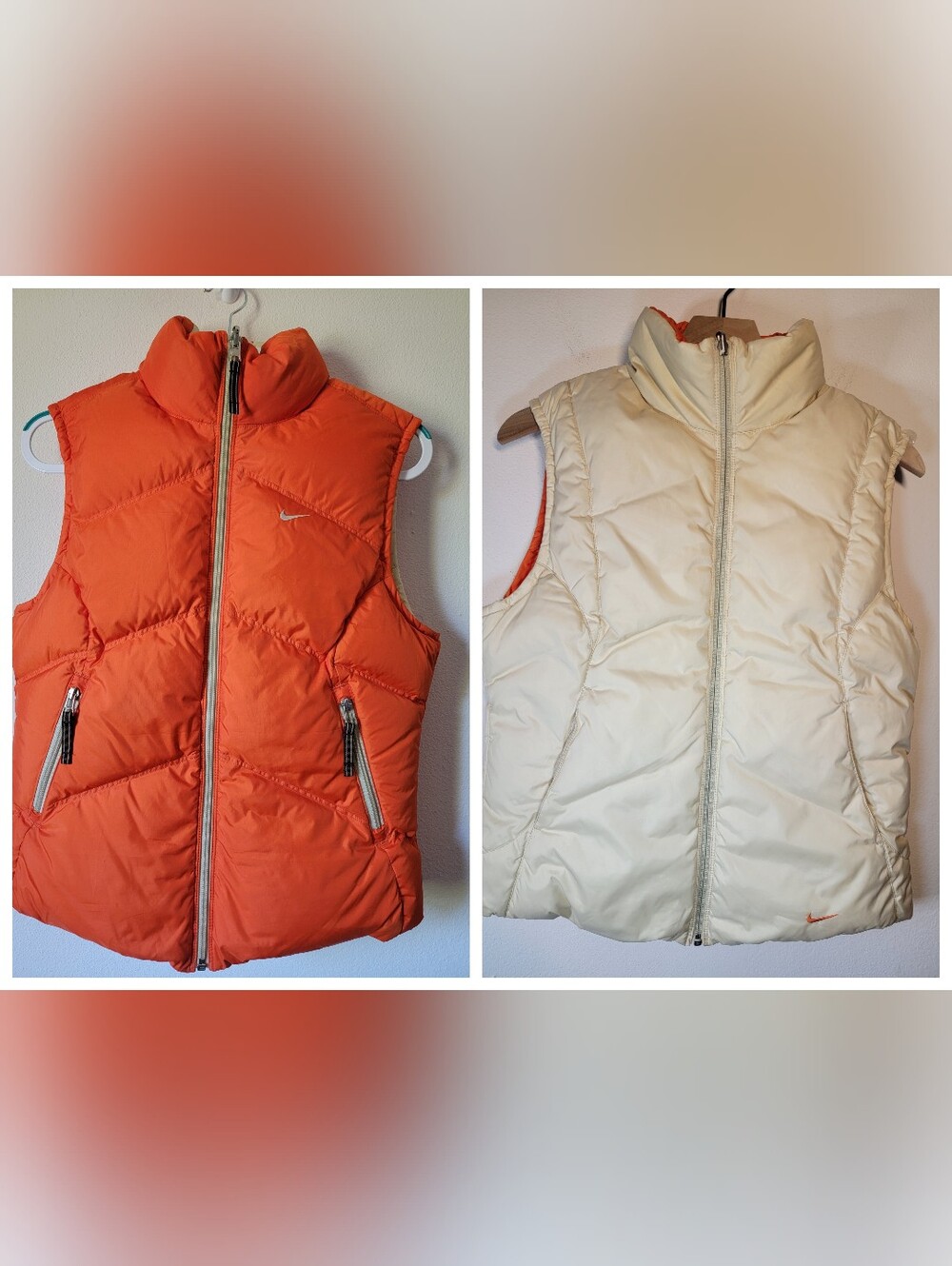 Vintage Nike Bright Orange/Cream Quilted Down Puffer Vest Reversible Size M